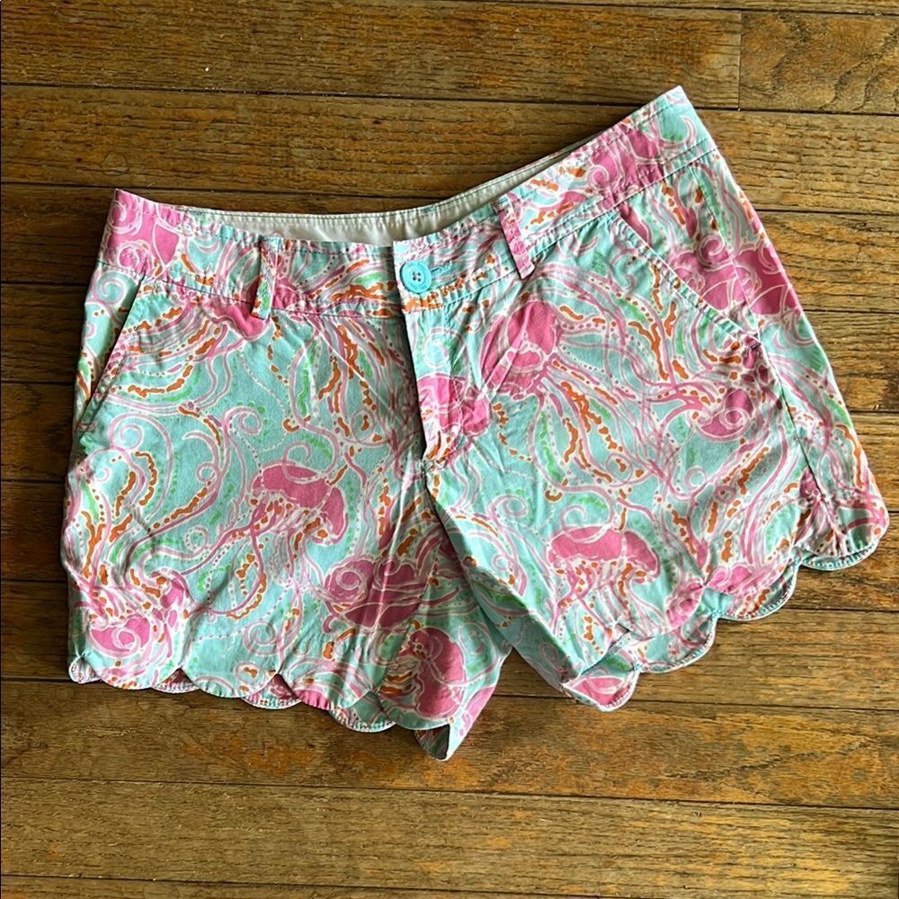 Lilly Pulitzer Buttercup Scalloped Shorts - Spa Blue Jellies Be Jammin’ - 2
